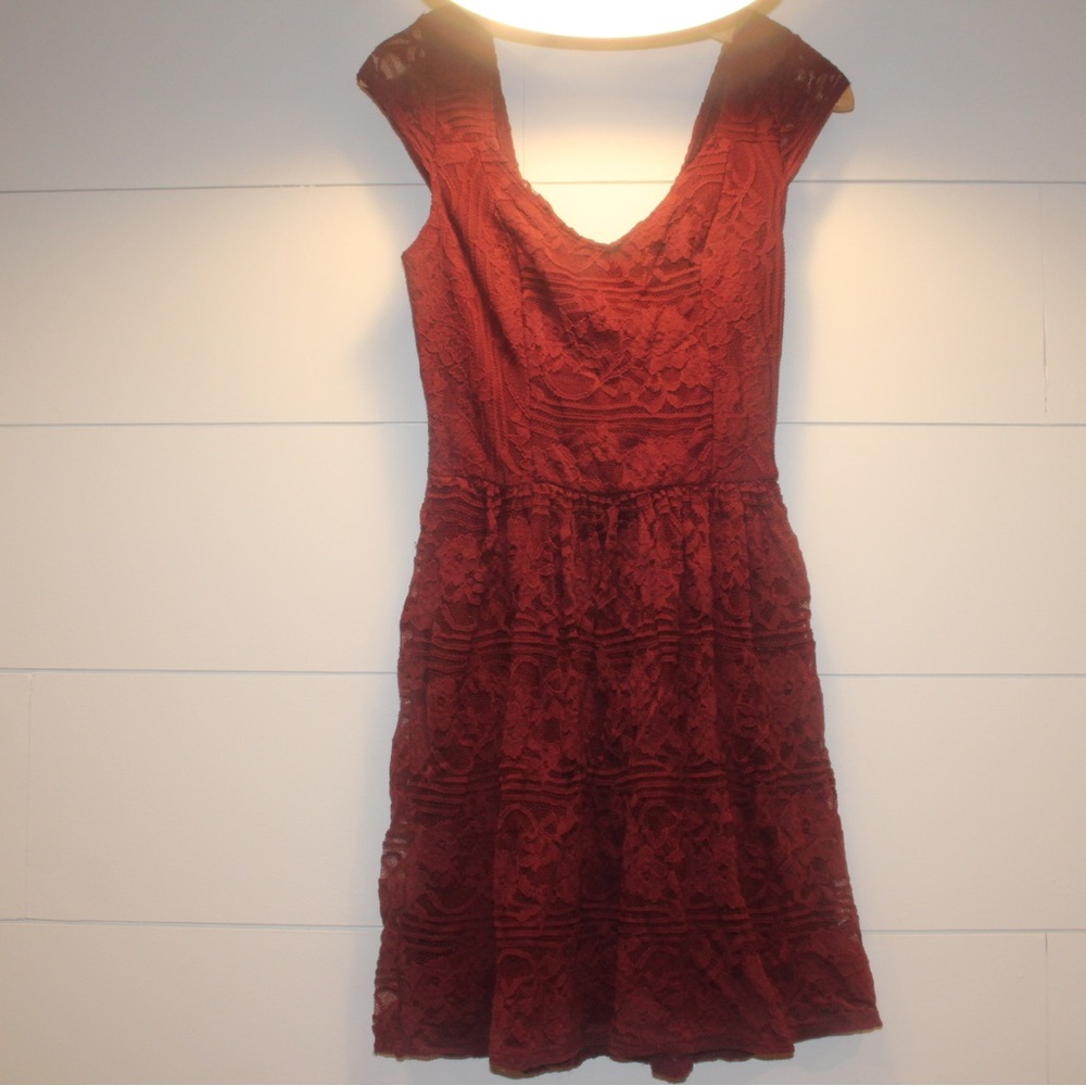 Elegant Lace Dress in Maroon Red